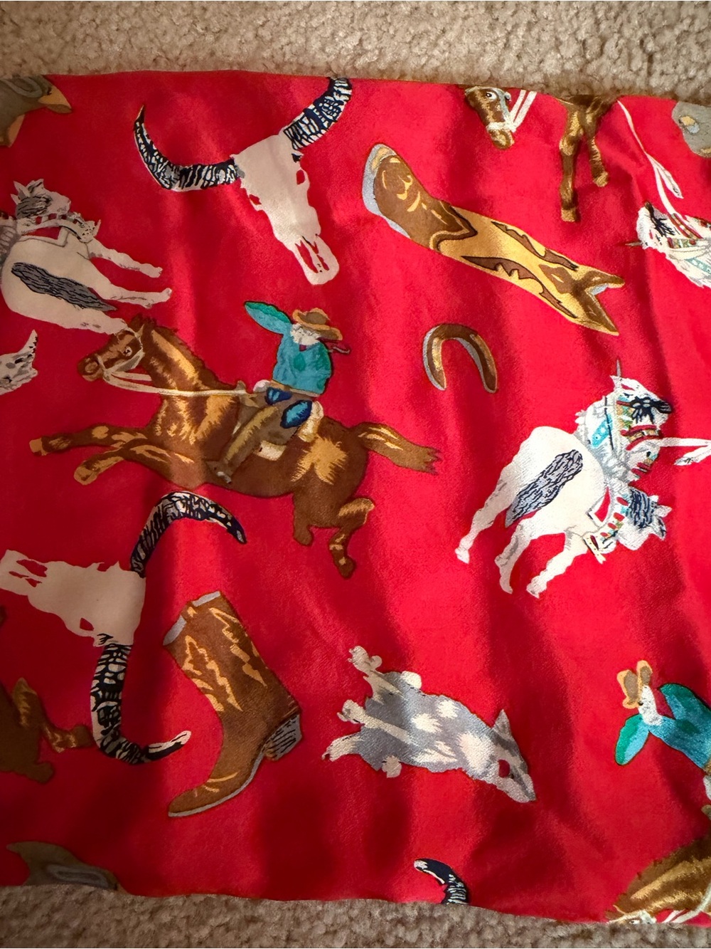 Retired Covey of Quail 100% Silk Wild Rag Red Horse Cowboy Scarf 34x34 USA EUC